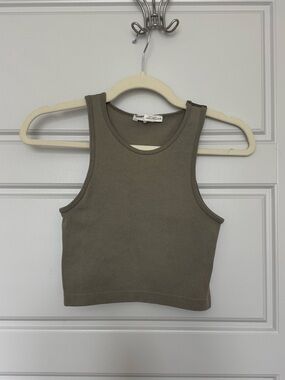 Bershka Olive Ribbed Crop Tank